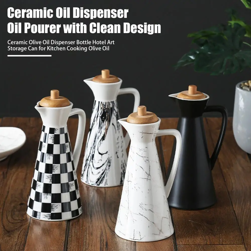 400/800ml Ceramic Oil Dispenser Bottle Handmade Ceramics Oil Can for Kitchen Cooking Olive Soy Sauce Vinegar Cruet Storage Jar