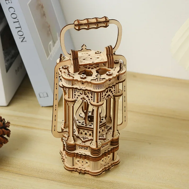 Wooden Retro Lantern Model 3D Puzzle Handmade Building Block Kits DIY Assembly Jigsaw Toy for Kids Adults Collection Gift