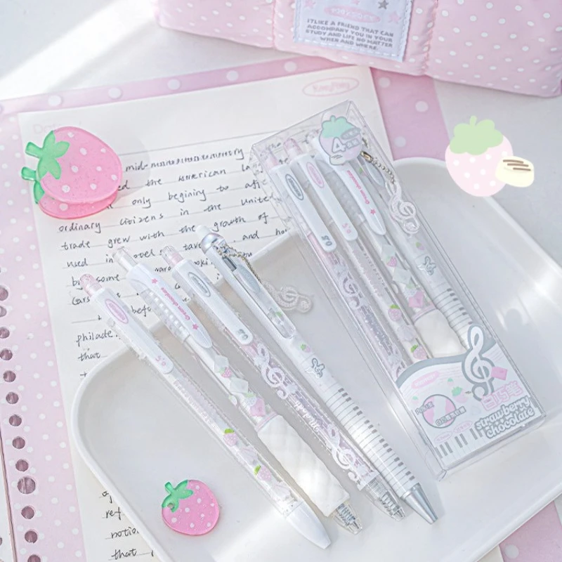 4pcs/set INS Cute Chocolate Click Pen 0.5mm  Quick Dry Black Ink Pens for Student Exam Smooth Writing Gel Pen Kawaii Stationery