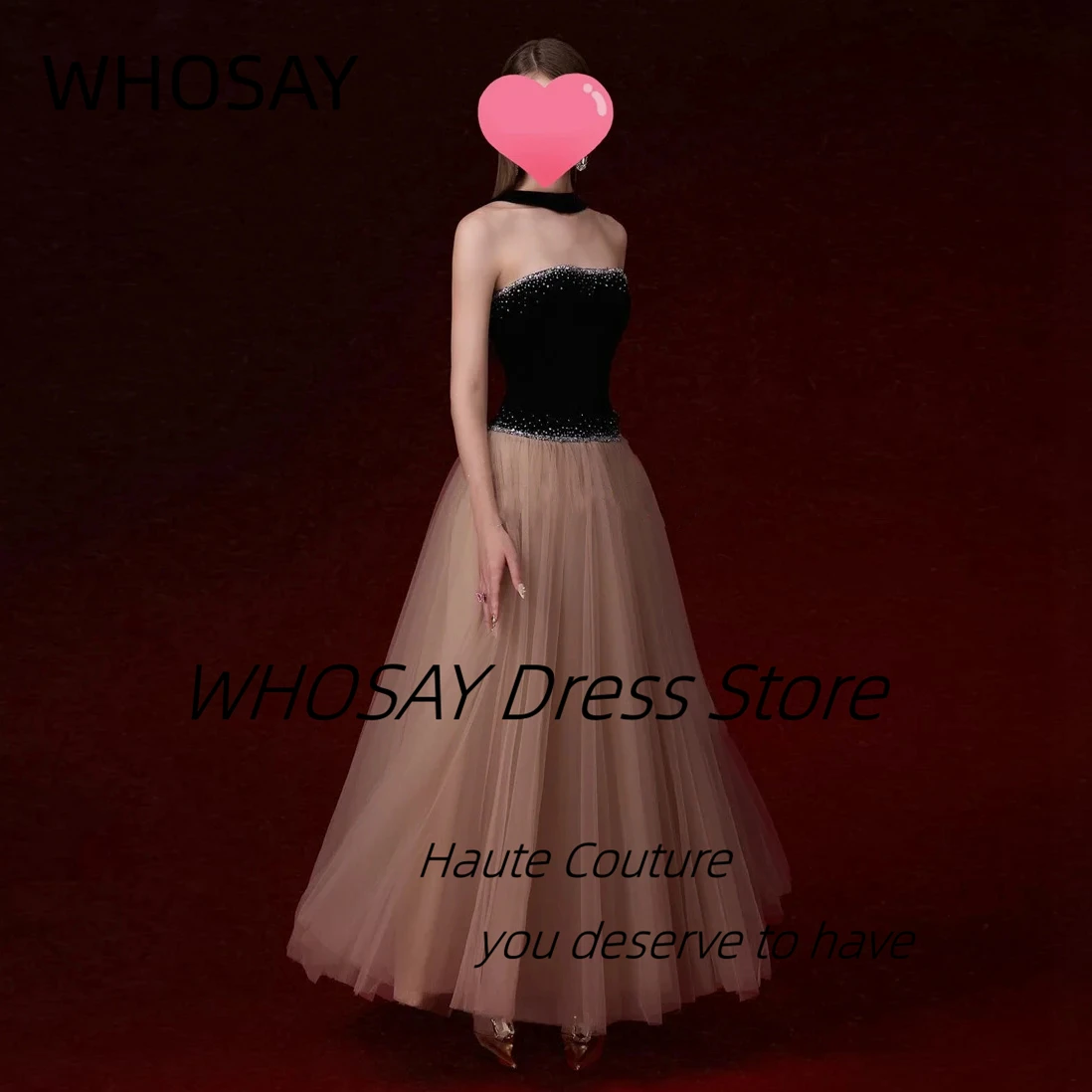 

WHOSAY Contrast Color Prom Dresses 2025 Strapless Beaded Girls Wear Evening Dress Soft Tulle Robes De Soirée Customized
