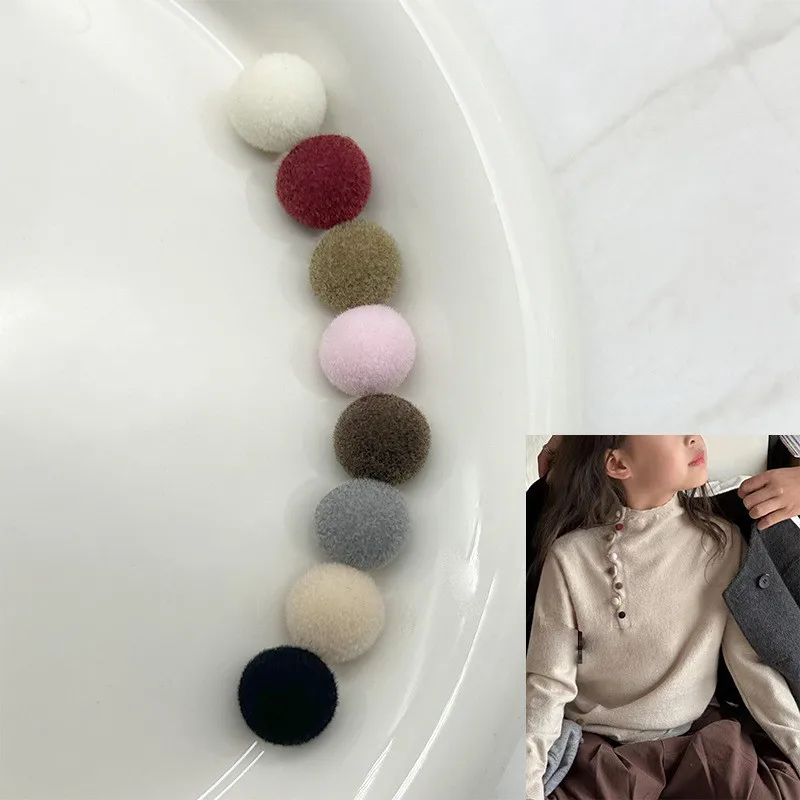 20PCS/Lot Autumn Winter Colorful Flocked Mushroom Buttons 10MM Metal Feet Velvet Resin Buttons For Clothing