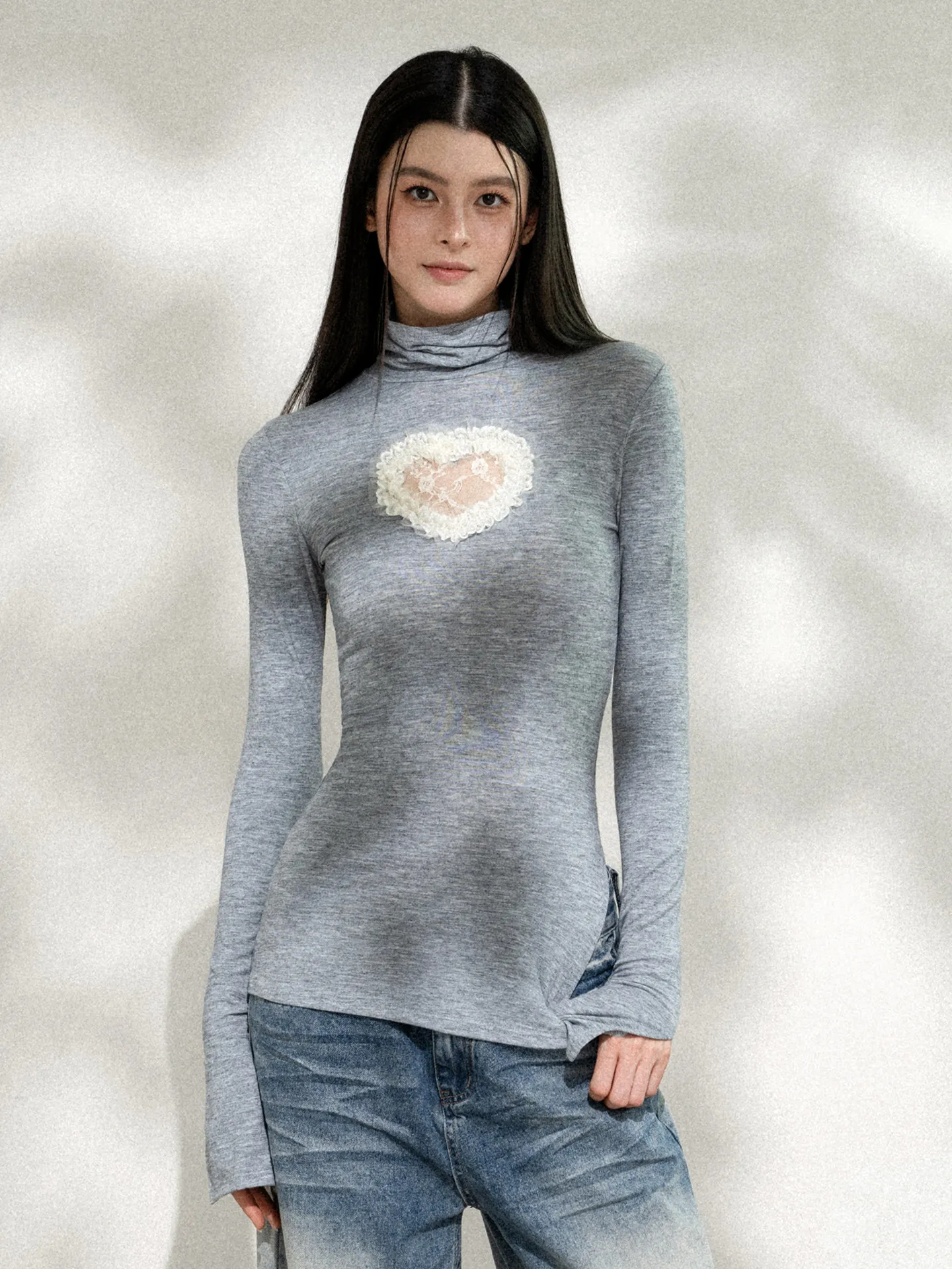 Women Grey GothicT-shirt Harajuku Y2k Tee Top 90s Vintage Long Sleeve Turtleneck T-shirts Emo 2000s Clothes 2026 Autumn