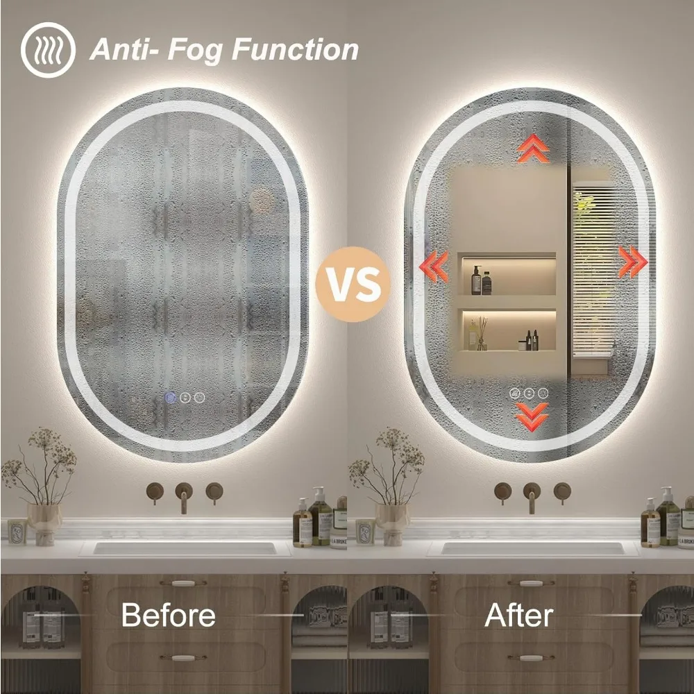 مرآة حمام SMIROR بيضاوية الشكل بإضاءة LED للجدار 24x36، مرآة مضيئة على شكل حبوب منع الحمل مع أضواء، إضاءة أمامية وإضاءة خلفية، 3 C #4
