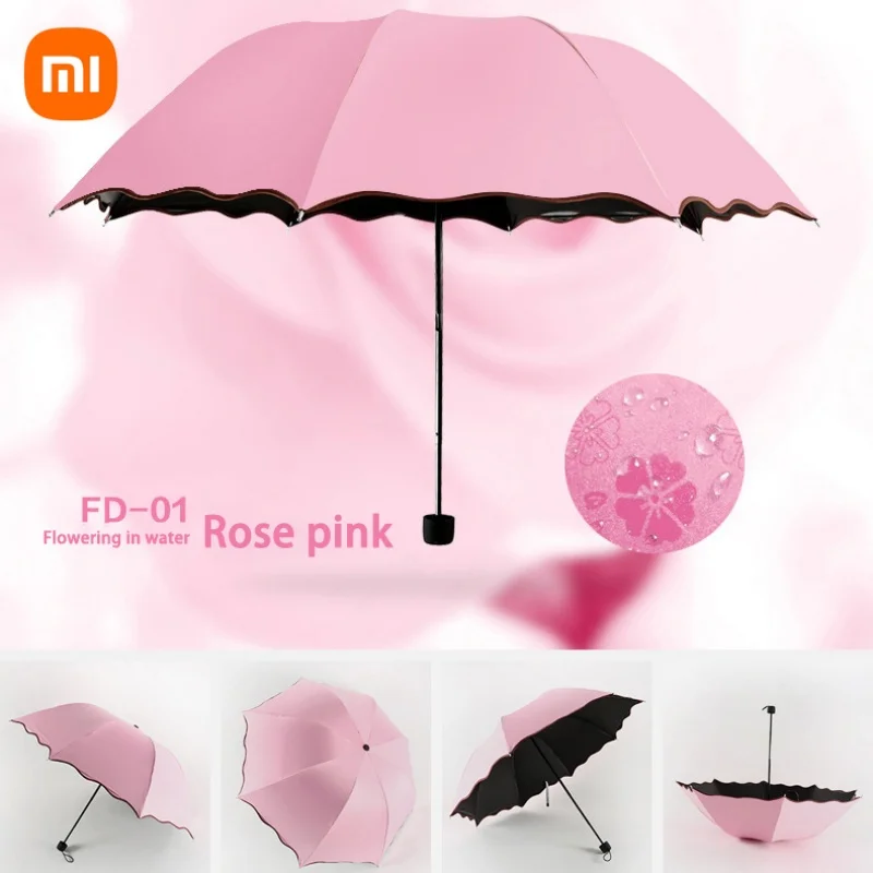 Xiaomi 8 Bone Ladies Portable Umbrellas Windproof 3-Folding Blossoms in Water Changes Color Anti-UV Sun/Rain Umbrella