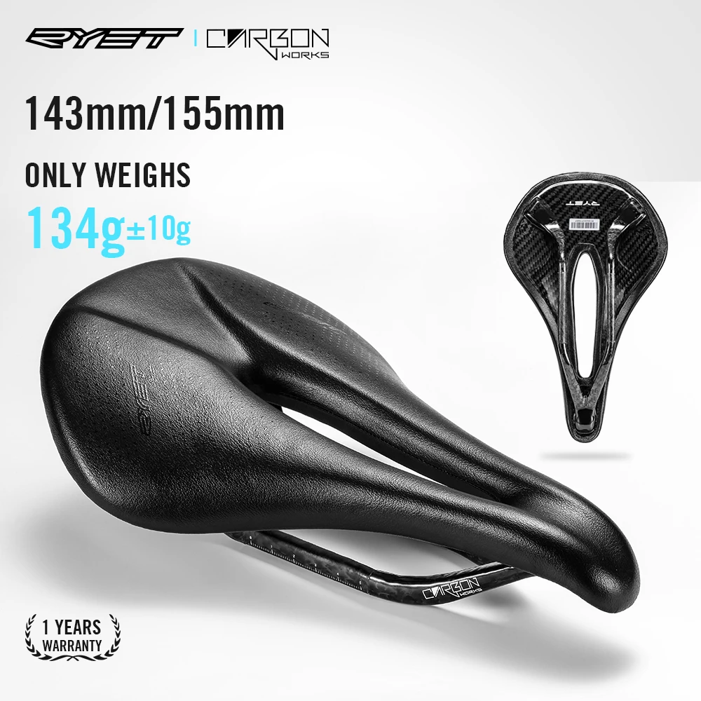 

RYET Full Carbon Bike Saddle Leather PU 143MM 155MM Superlight Road MTB Racing Seat Cushion Seat for Bike Cycling Parts