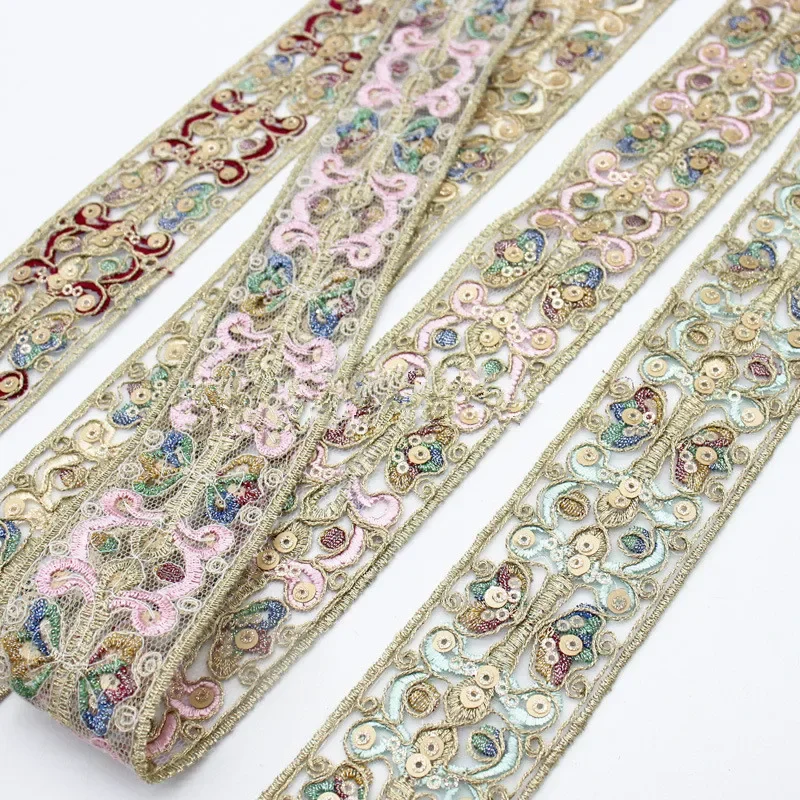 Flower Mesh Lace Trim Applique, Sequin Fabric, Sewing Craft, Wedding Clothing, 1 Yards