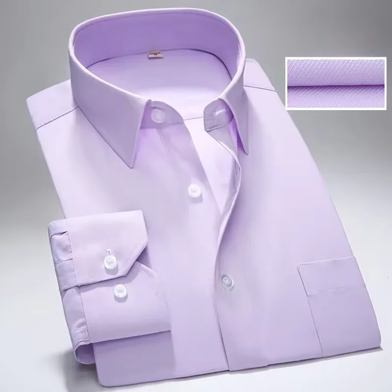 قميص رجالي مقاس كبير 7XL 6XL مع جيب قمصان بيضاء بلون سادة وأكمام طويلة ملابس رسمية للمكتب بلوزة ربيع الأعمال