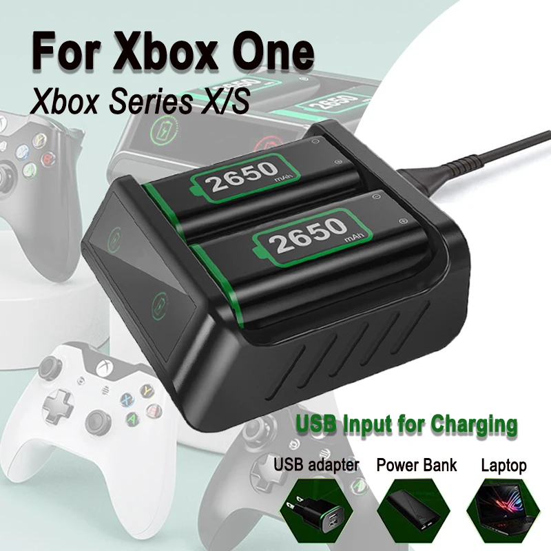 

Зарядное устройство USB-C для Xbox One + перезаряжаемые аккумуляторы для контроллеров Xbox Series X/S/Xbox One S/X, 2x2650 мАч