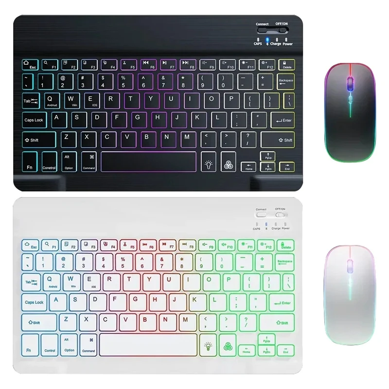 

Комплект из 10-дюймовой беспроводной клавиатуры и мыши с RGB-подсветкой и перезаряжаемой Bluetooth клавиатуры и мыши