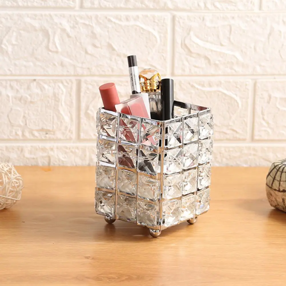 Rhinestone Pen Holder For Desk Elegant Clear Desktop Organizer For Pens Makeup Brushes Kitchen Utensils Modern Office Accessory