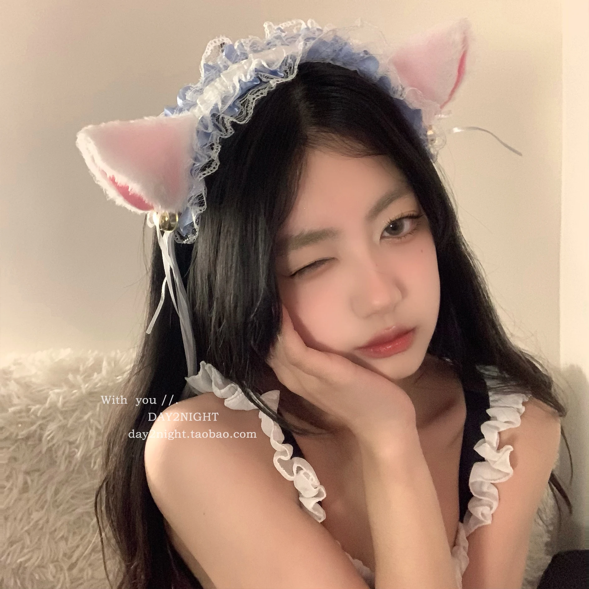 ロリータ猫の耳のコスプレ衣装,女性,メイド,仮面舞踏会,ハロウィーン,アニメパーティー,蝶ネクタイ,ベル,ヘッドバンド,女の子