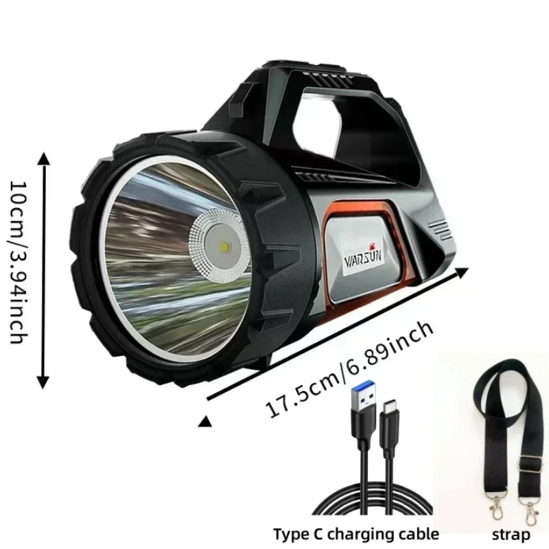 New high-power LED flashlight anti-flare torch with built-in large-capacity battery USB rechargeable solar power searchlight