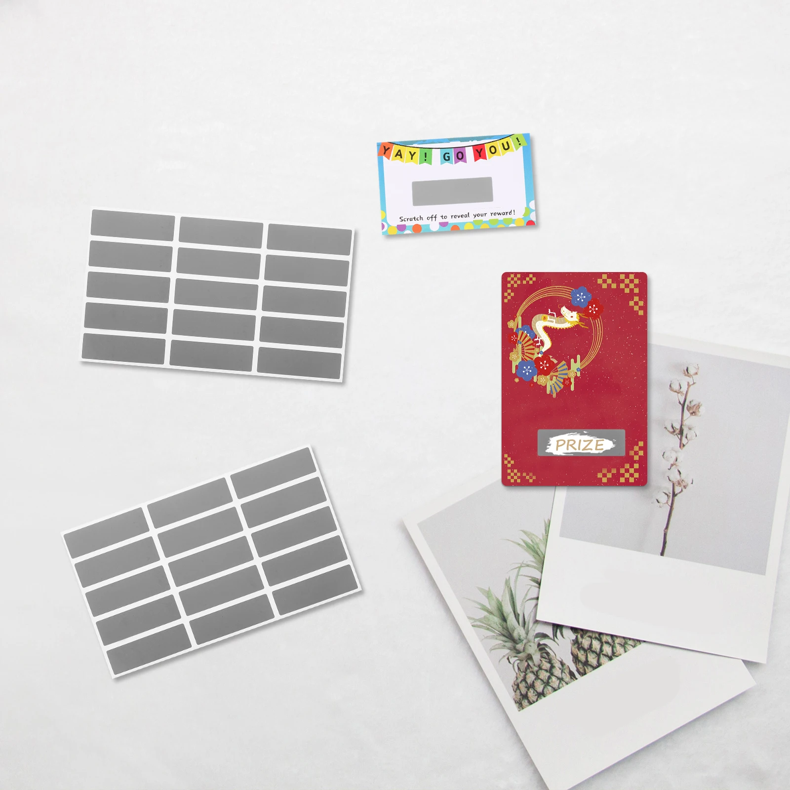 

150 Pcs Scratch Coated Stickers DIY Rectangle Self Adhesive Labels Scratch Off Tickets Cards Reward Date Stickers PVC