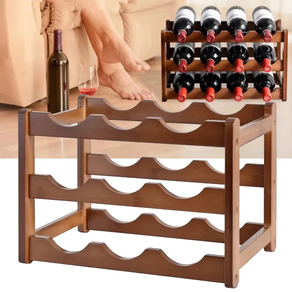 Estante de exhibición de vino de 6/8/9/12 botellas, estante de mesa para vino tinto, soporte creativo para botellas de vino, mueble de almacenamiento de vino simple para ensamblar