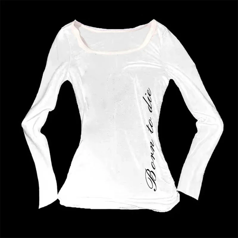 

Новая осенне-зимняя женская футболка с английским принтом, простая повседневная универсальная модная базовая рубашка