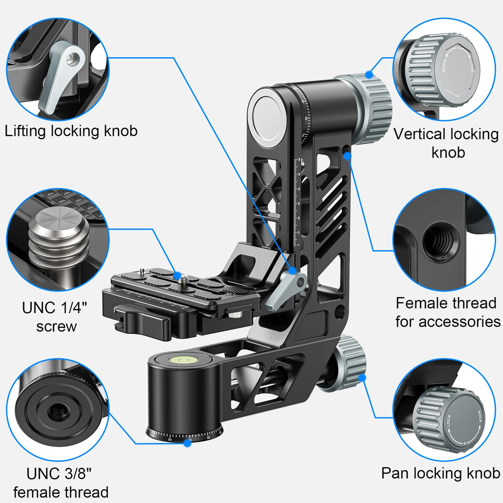 Gimbal Tripod Head WEYLLAN PH7S Professional Carbon Fiber Heavy Duty for DSLR Camera Telescope Up to 25kg Arca Swiss Q.R Plate