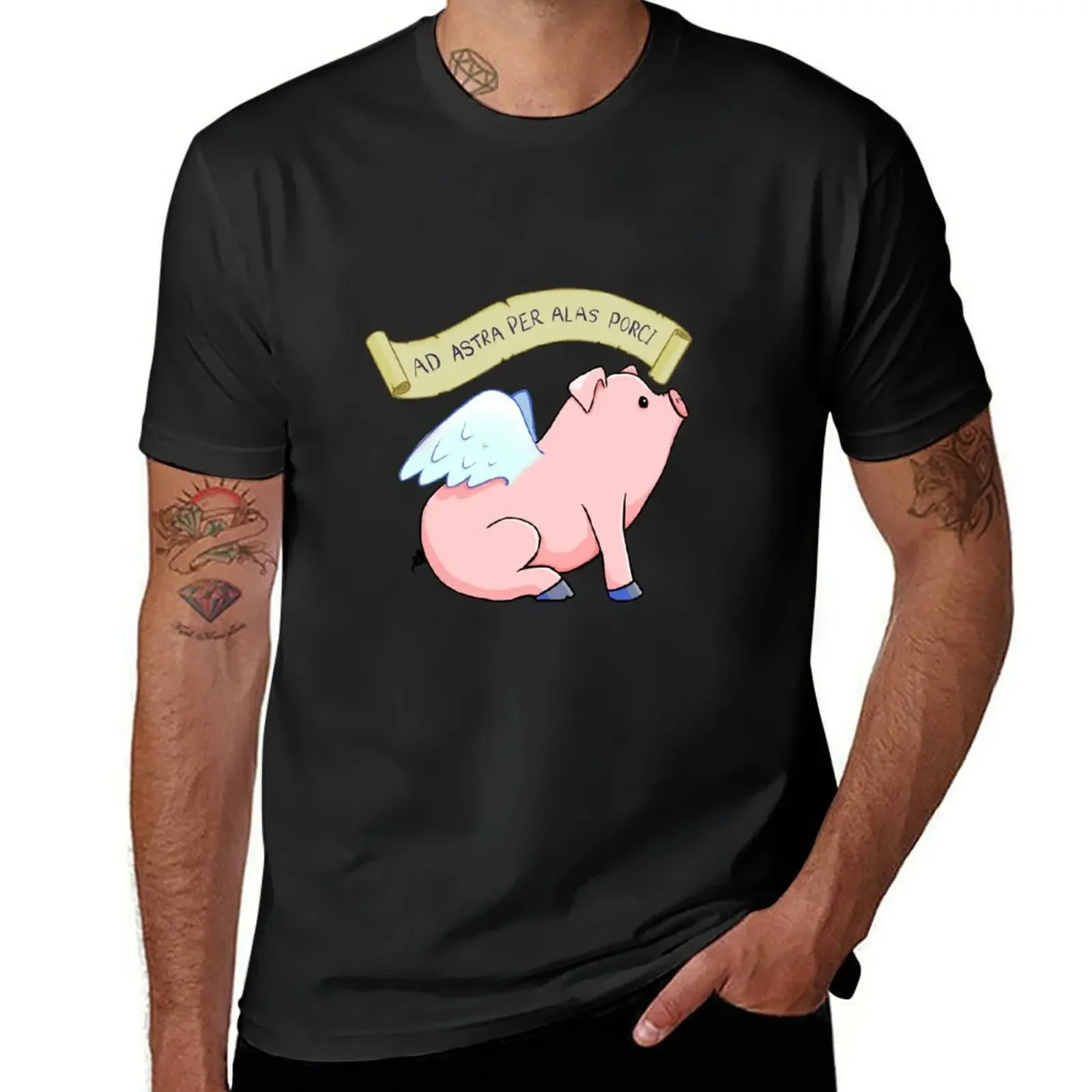 To the Stars on the Wings of a Pig - Ad Astra Per Alas Porci T-Shirt anime figures t shirts for men