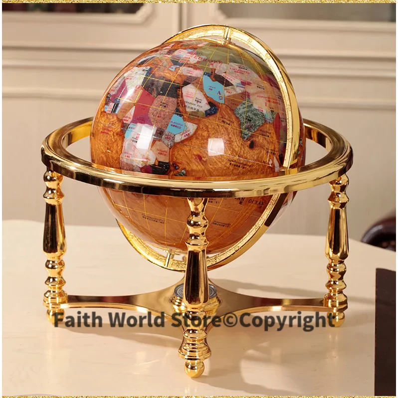 

35cm LARGE home office School TOP Decoration handmade 3D Crystal Gemstone Globe tellurion statue-High grade business ART