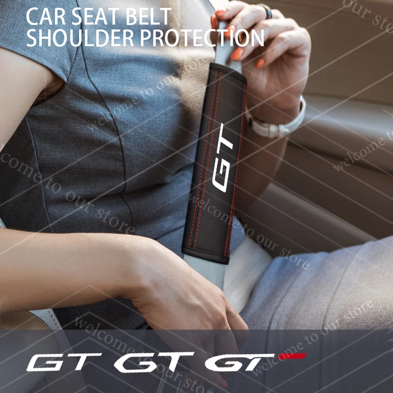 

For GT Logo 508 RCZ 2008 308 GT Line 306 5008 208 Car Seat Belt Cushion Safety Belt Leather Shoulder Protector Pad Accessories
