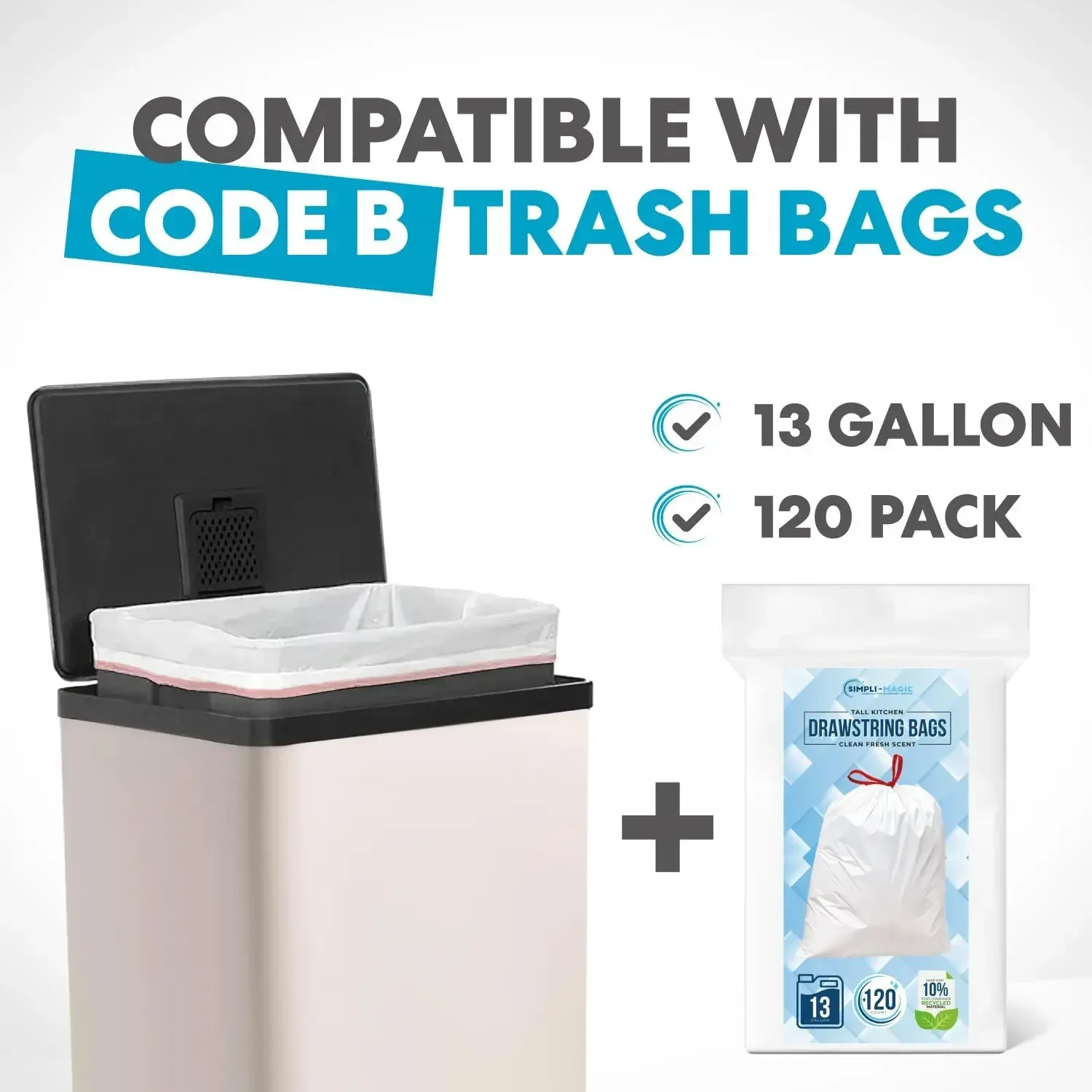 50 Liter / 13.2 Gallon Soft-Close, Smudge Resistant Trash Can with Foot Pedal and Built in Filter- White Color