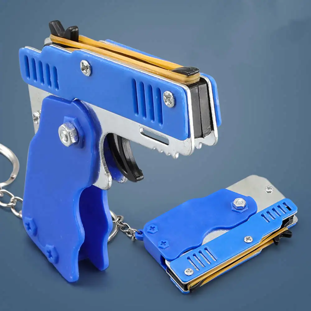 Set De 3 Pistolets à élastiques Pliables Avec Porte-clés – Jeu De Tir Portable Pour Ados Et Adultes, 180 élastiques Souples Inclus – Rouge, Bleu, Noir