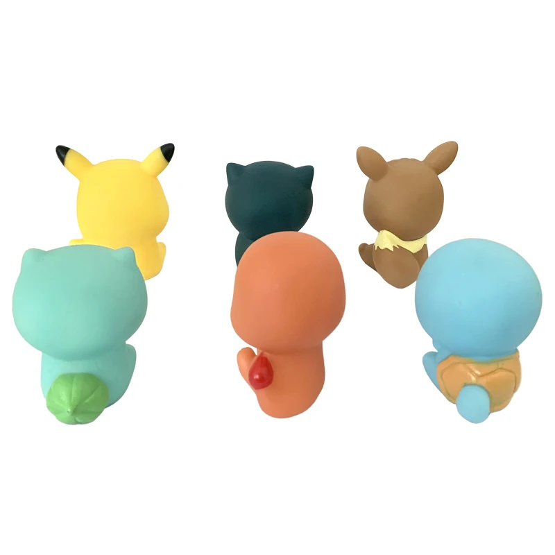 Pokemon Pikachu 6 sztuk zabawki wodne 5-6 CM Squeak & Float zabawka do kąpieli Anime Eevee Snorlax Charmander Squirtle Bulbasaur dla chłopców