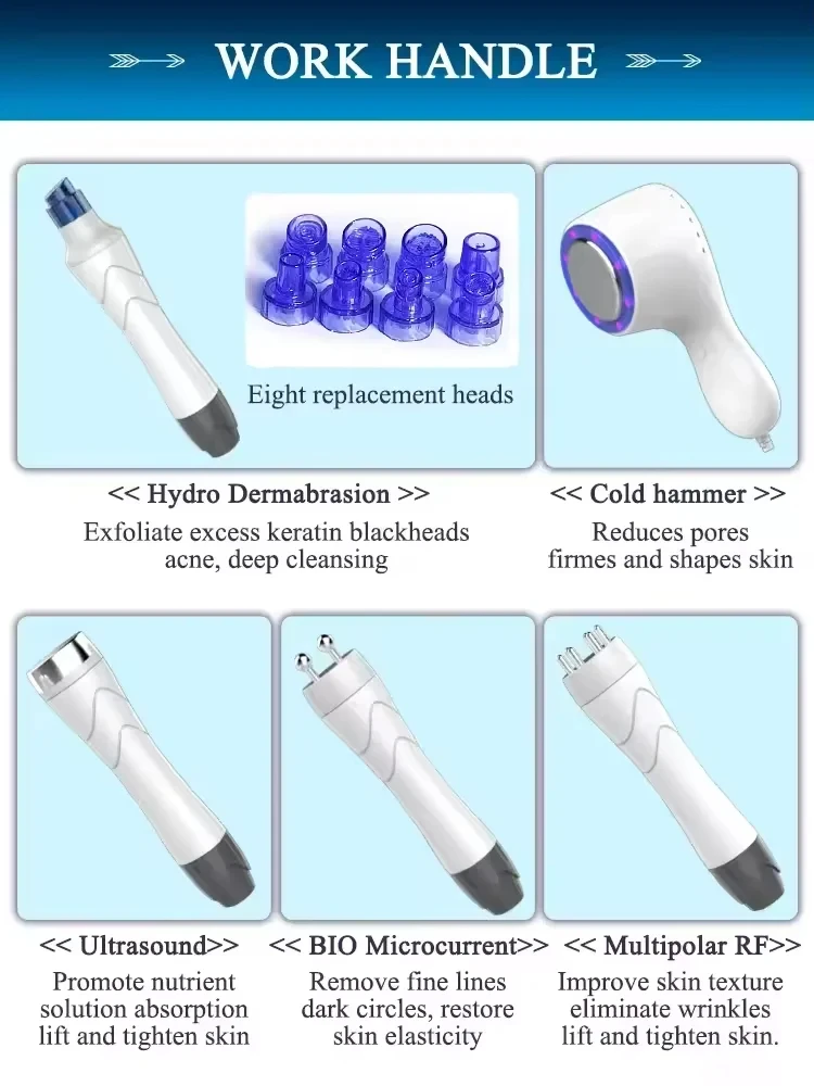 Nuovo 5 in 1 idroossigeno macchina per il viso ringiovanimento della pelle pulizia profonda rimozione delle rughe sbiancamento sollevamento della pelle attrezzature di bellezza
