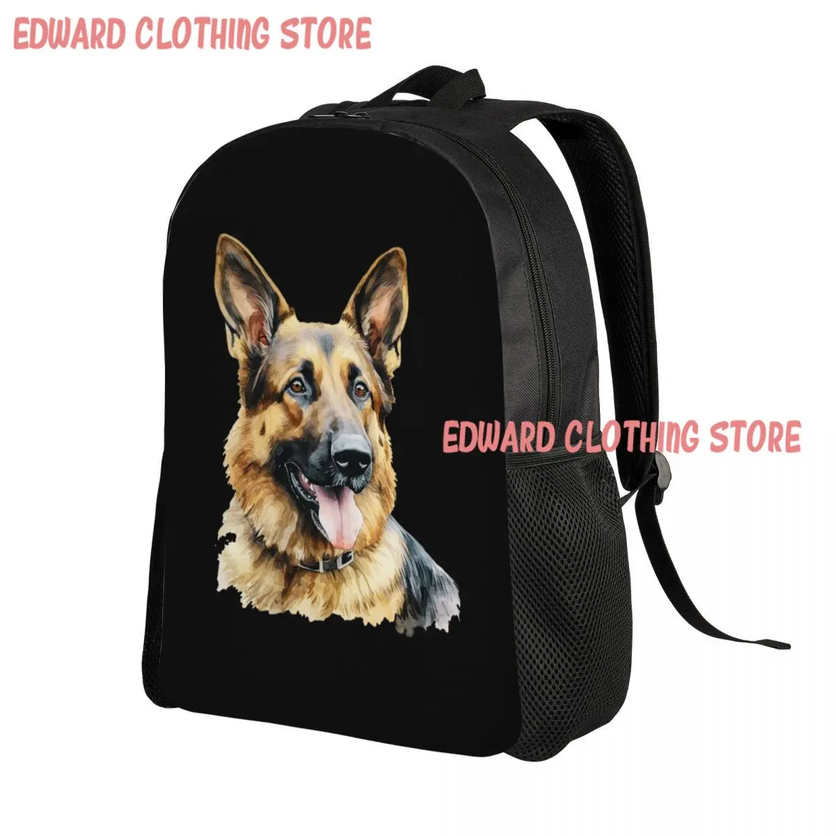 Watercolor German Shepherd Backpack Daypack Large Capacity Boys Girls BookBag School Bag Shoulder Bags for Men Women