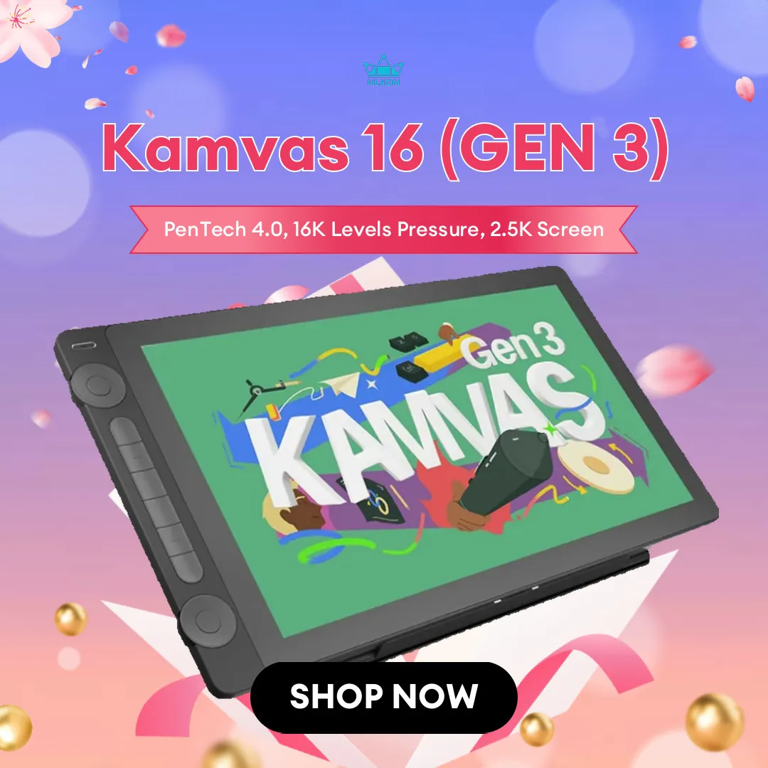 

Графический планшет Huion Kamvas 16 (Gen 3) 15,8-дюймовый экран 2,5K QHD с двумя циферблатами PenTech 4,0, стилус 16 тыс. уровней давления