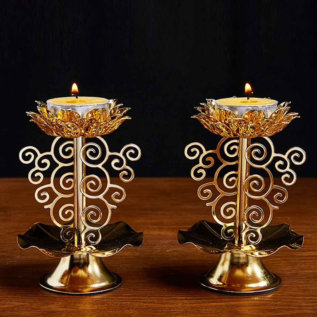 1PC 45 Inch Lotus Carving Holder Golden Alloy Candlestick Holder for Temples Living Room Home