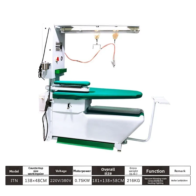 Multifunctional ironing table, with its own steam engine, stain removal countertop heating and lighting