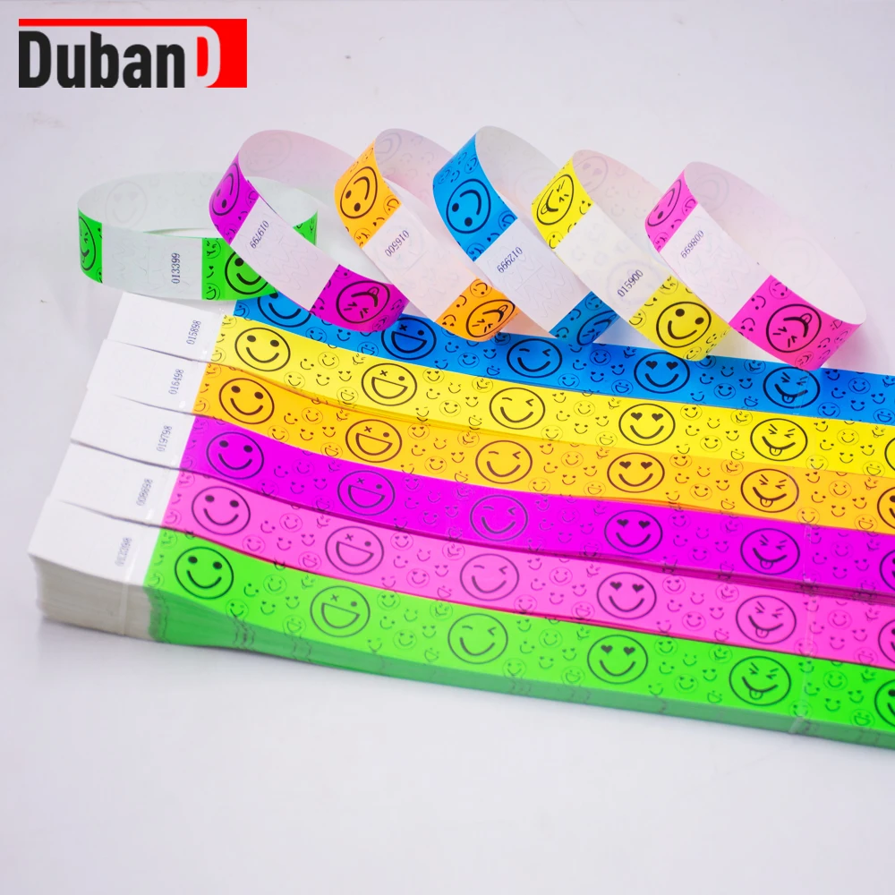 Disposable six-color fluorescent smiley face wristband, waterproof and tear-resistant ticket