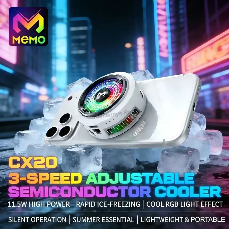

Мобильный кулер Memo CX20 2-в-1 с магнитным/зажимным креплением для PUBG (IOS/Android) – полупроводниковый вентилятор-радиатор для охлаждения телефона