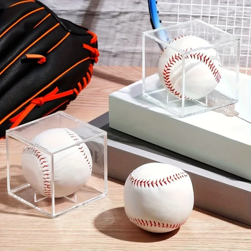 8pcs Acrylic Baseball Display Case Clear Cube Baseball Holder Organizer Boxes with Stand for Tennis Balls/Baseball Collectibles
