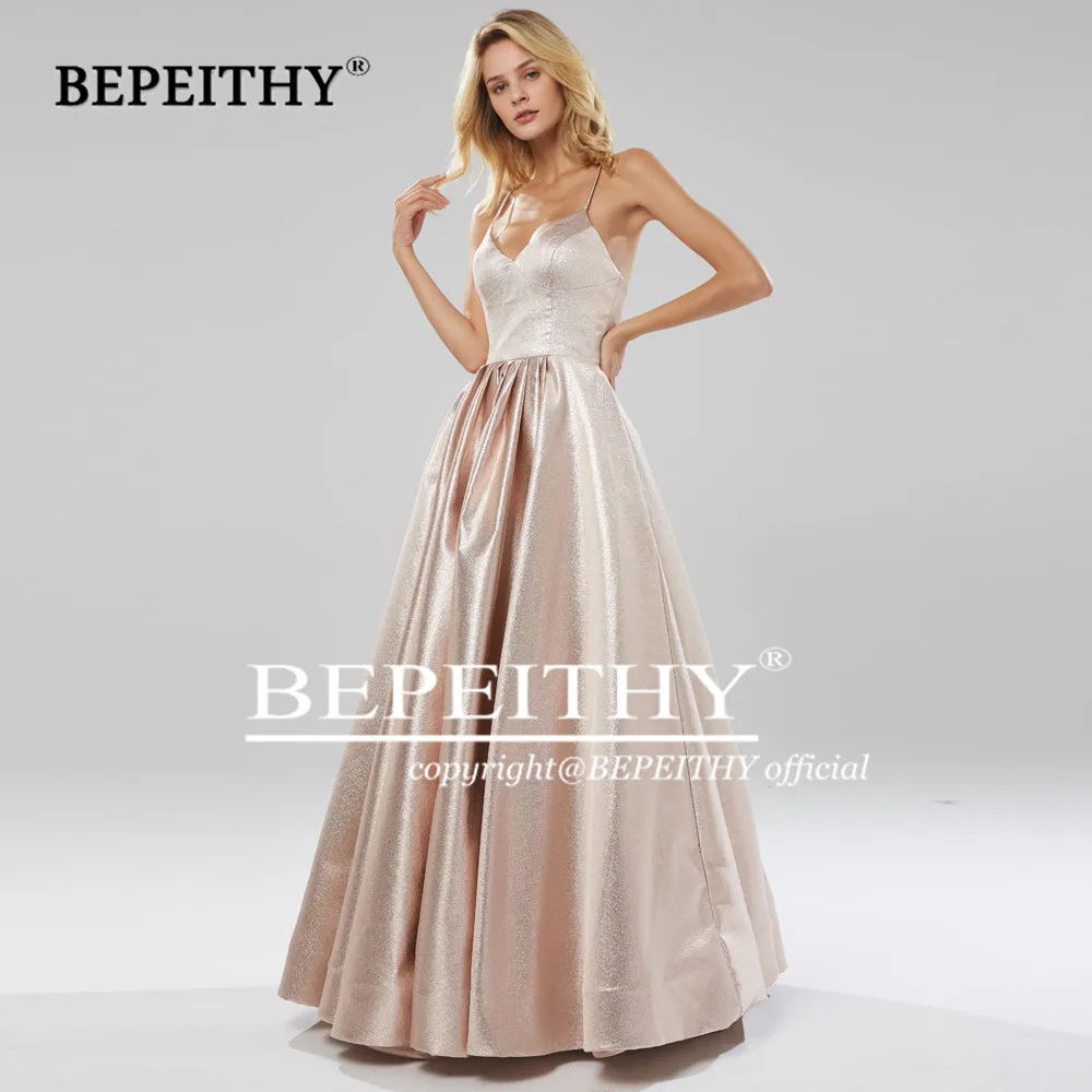 BEPEITHY Sexy Backless Lange Prom Kleider Robe De Soiree V neck Glitter Stoff Abend Party Kleid 2021 Neue