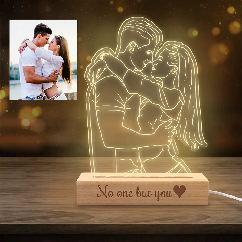 

Personalized Frame Night Light Custom 3D Photo Lamp with Picture Text Engraved Customized Lights Gift for Wife Husband Her Him
