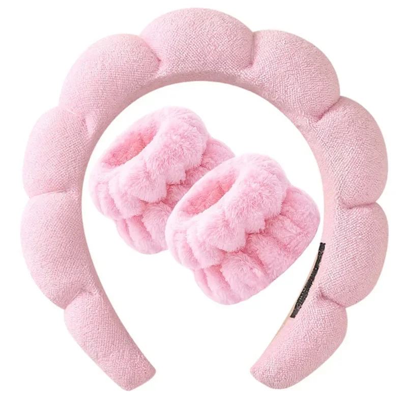 

3Pcs Wash Face Headband for Women Sponge Headbands Wrist Strap Makeup Bubble Soft Hairband Girls Hair Accessories Headwear