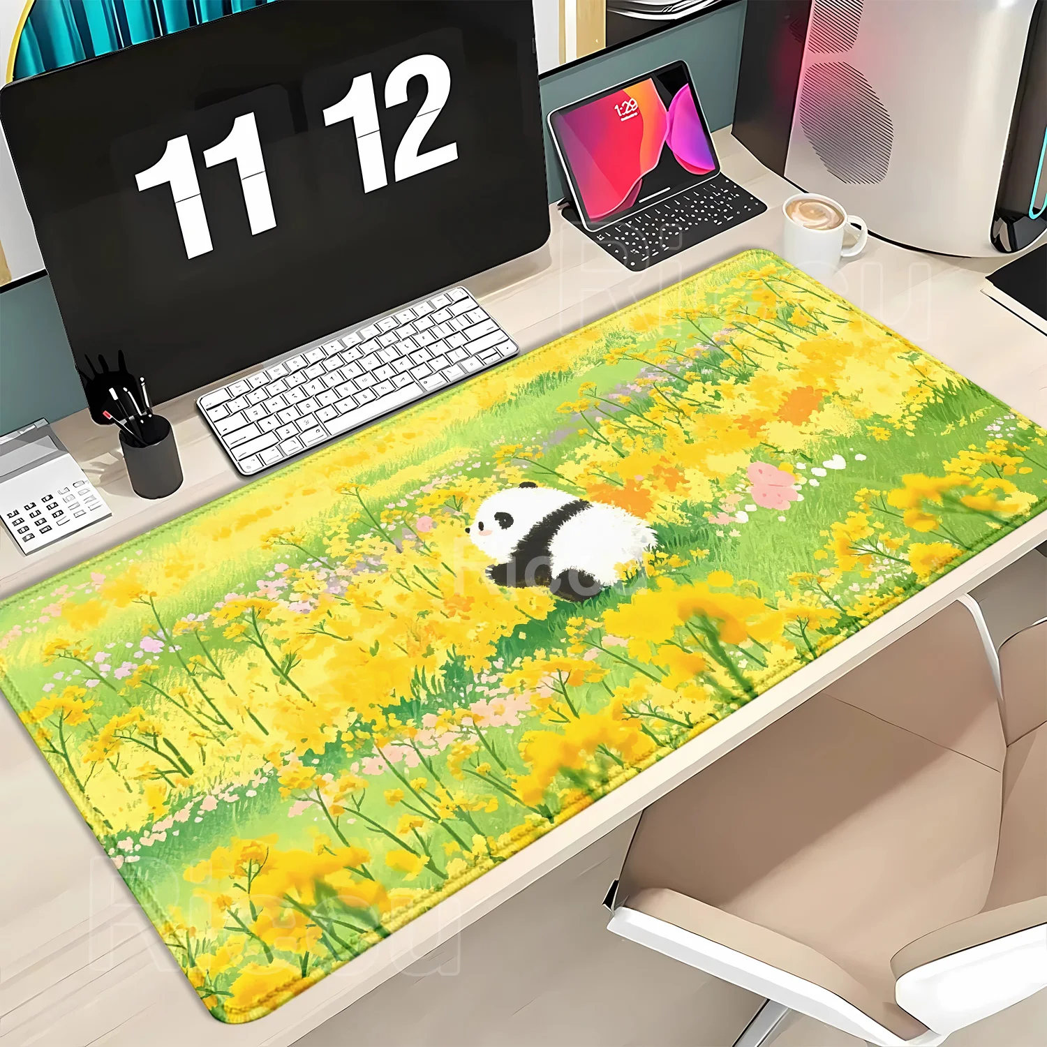 Large Cute Cartoon Panda Mouse Pad E-Sports Mousepad Locking Edge Gaming Mouse Mat Office Non-Slip Base Rubber Computer Desk Mat