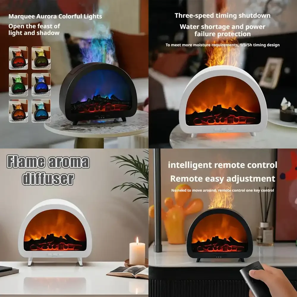 WAP01  Fireplace Aroma Diffuser with RGB Mood Light Remote Control Humidifier Desktop Home Decor Electric Decorations