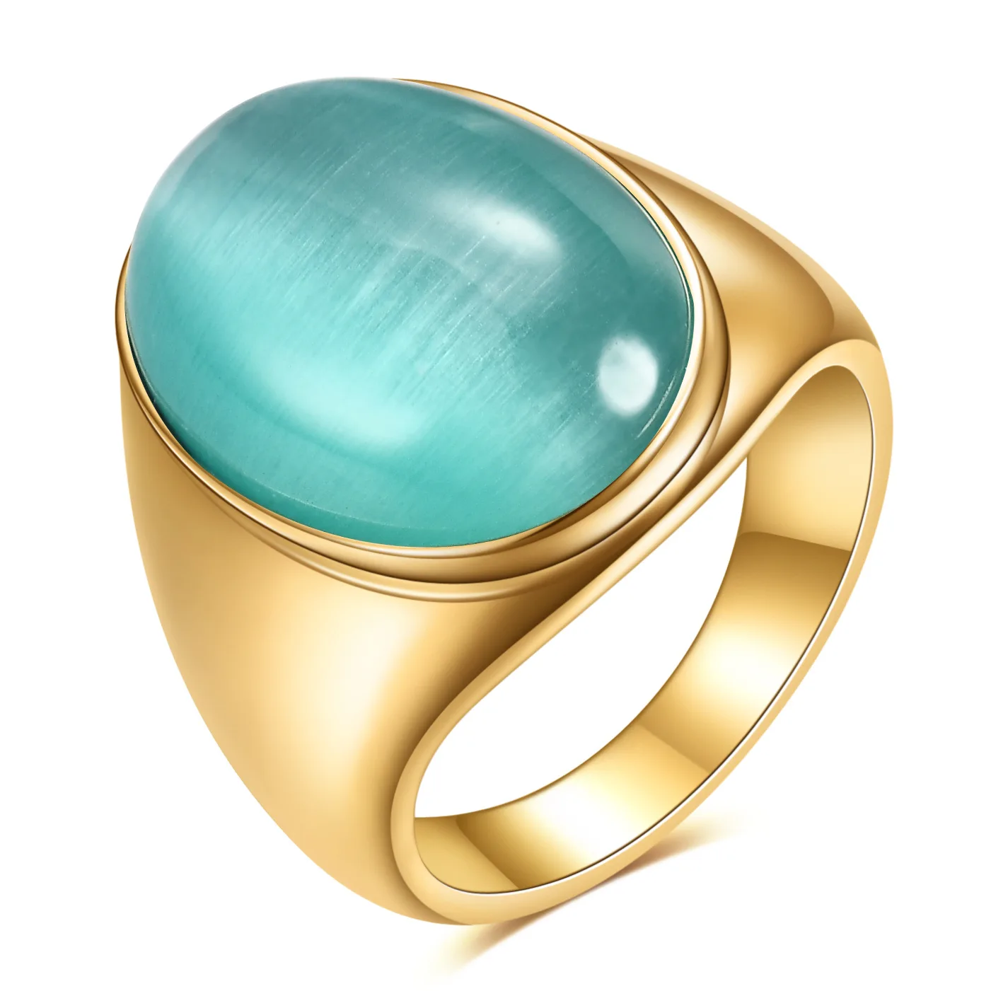 Ovaler Katzenauge-Stein Edelstahlring Gold Silber Plattiert Mehrfarbiger Statement-Ring für Damen und Herren – Detail 9