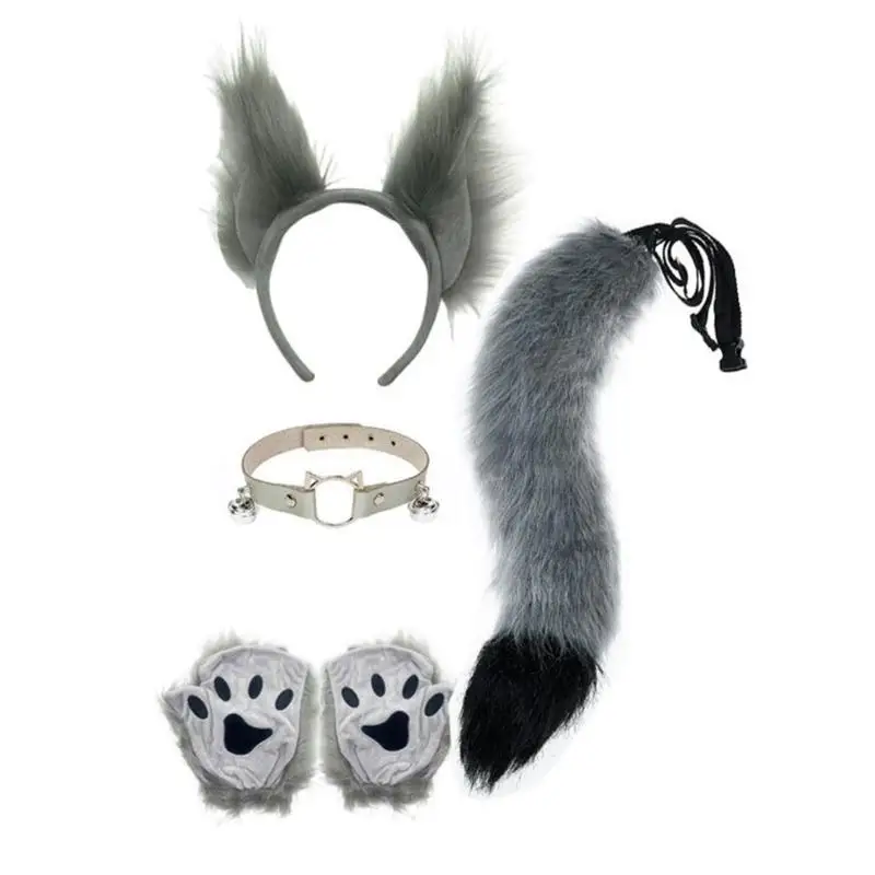 A52E Halloween Stage Wear Animal Costume Accessory Set with Plush Ears and Tail Strap for Party Looks Photo Use and Cosplay Fun