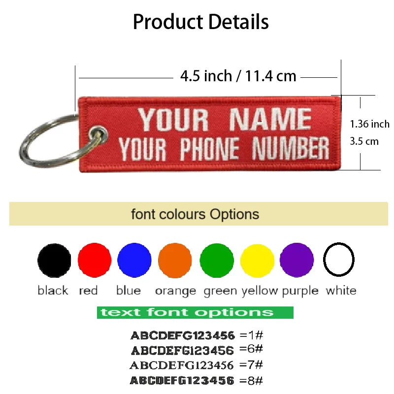 Personalized Two Line Text Customized Embroidery Patches, Car, Motorcycle, Backpack, Door Lock, Easy to identify Key-Chai