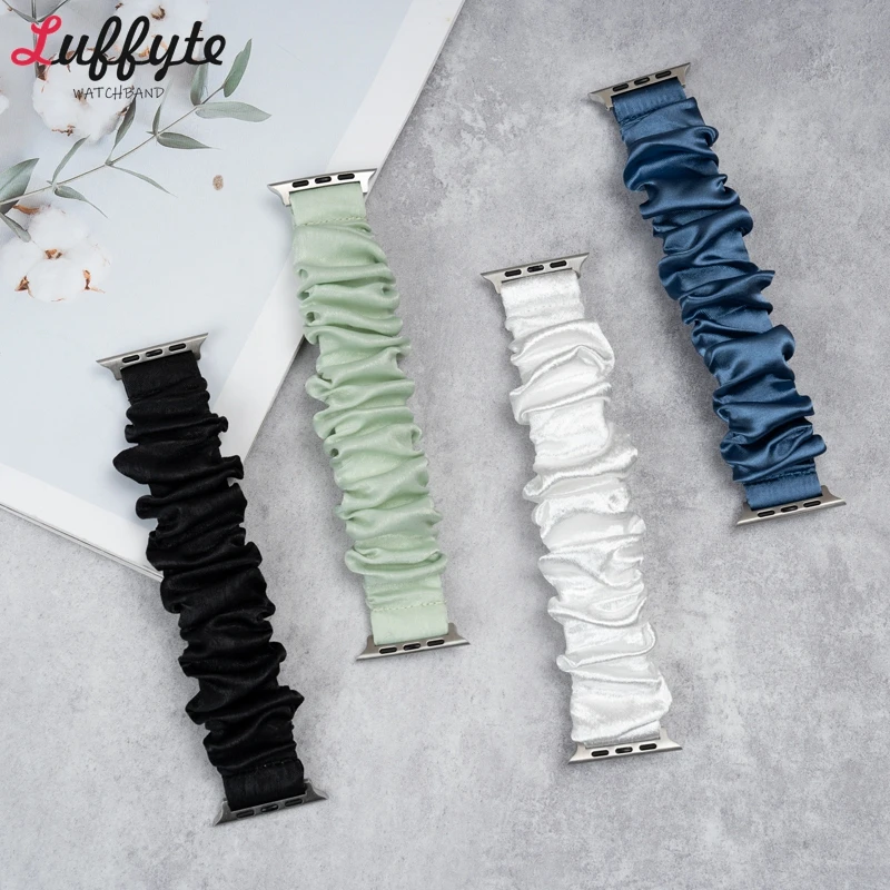 Scrunchie Strap for Apple Watch Ultra Band 49mm 45mm 41mm 44mm 40mm 38mm Women Elastic Bracelet IWatch Series 9 8 7 6 5 4 3 SE