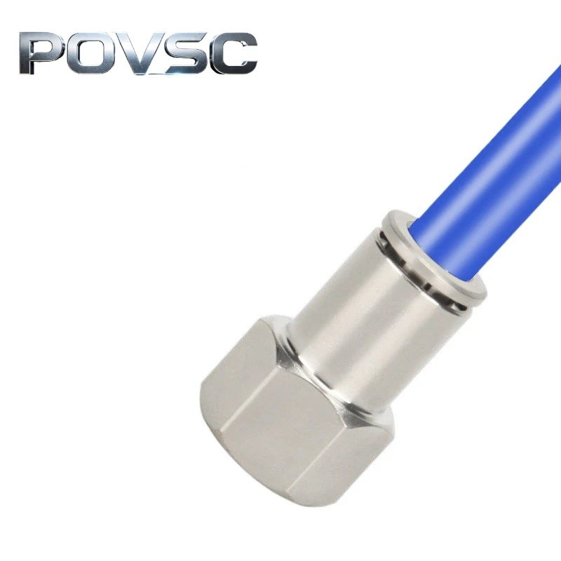 Full Copper Nickel Plated PCF8-02 Female Thread Straight Pneumatic Quick Connector High Pressure Air Tube Fitting Anti-corrosion