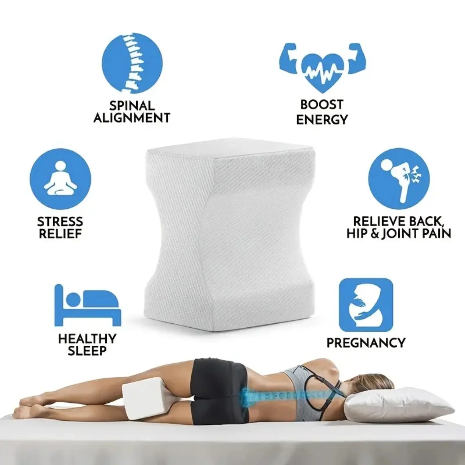 

1pc Contour Knee Pillow - Perfect Orthopedic Support for Side Sleepers, Aligns Hips and Spine, Relieves Pain and Pressure, Memor