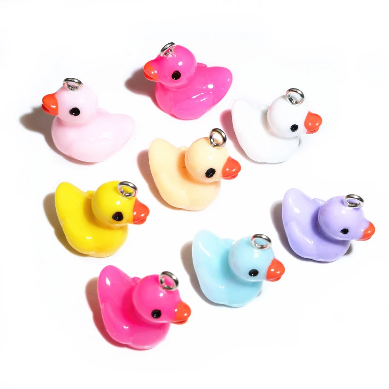 10Pcs 18x21mm 7-Colors Mixed Duck Resin Earring Charms Diy Findings Kawaii 3D Phone Keychain Bracelet Pendant For Jewelry Making