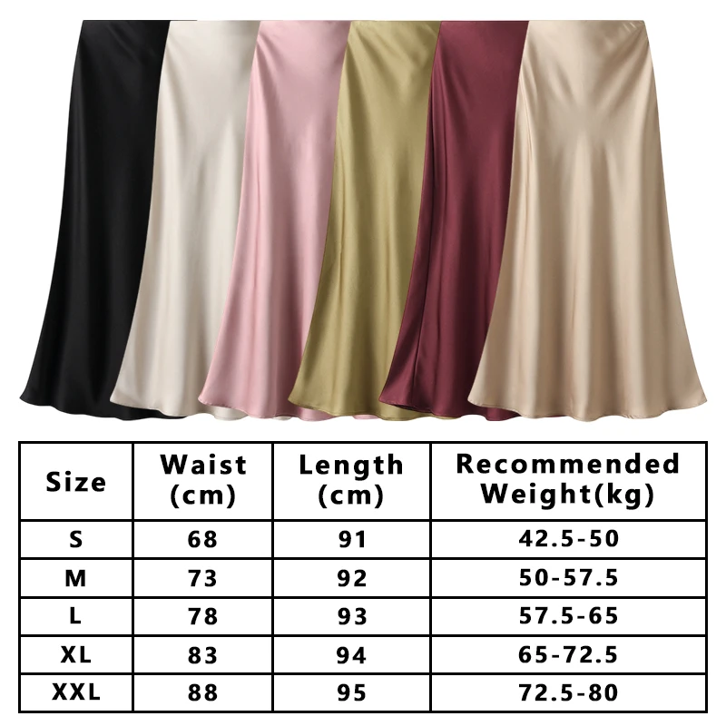 Elegant High Waist Satin Skirt for Women Acetic Acid A-Line Slim Fit Fishtail Long Skirt Office Summer Fashion Skirt