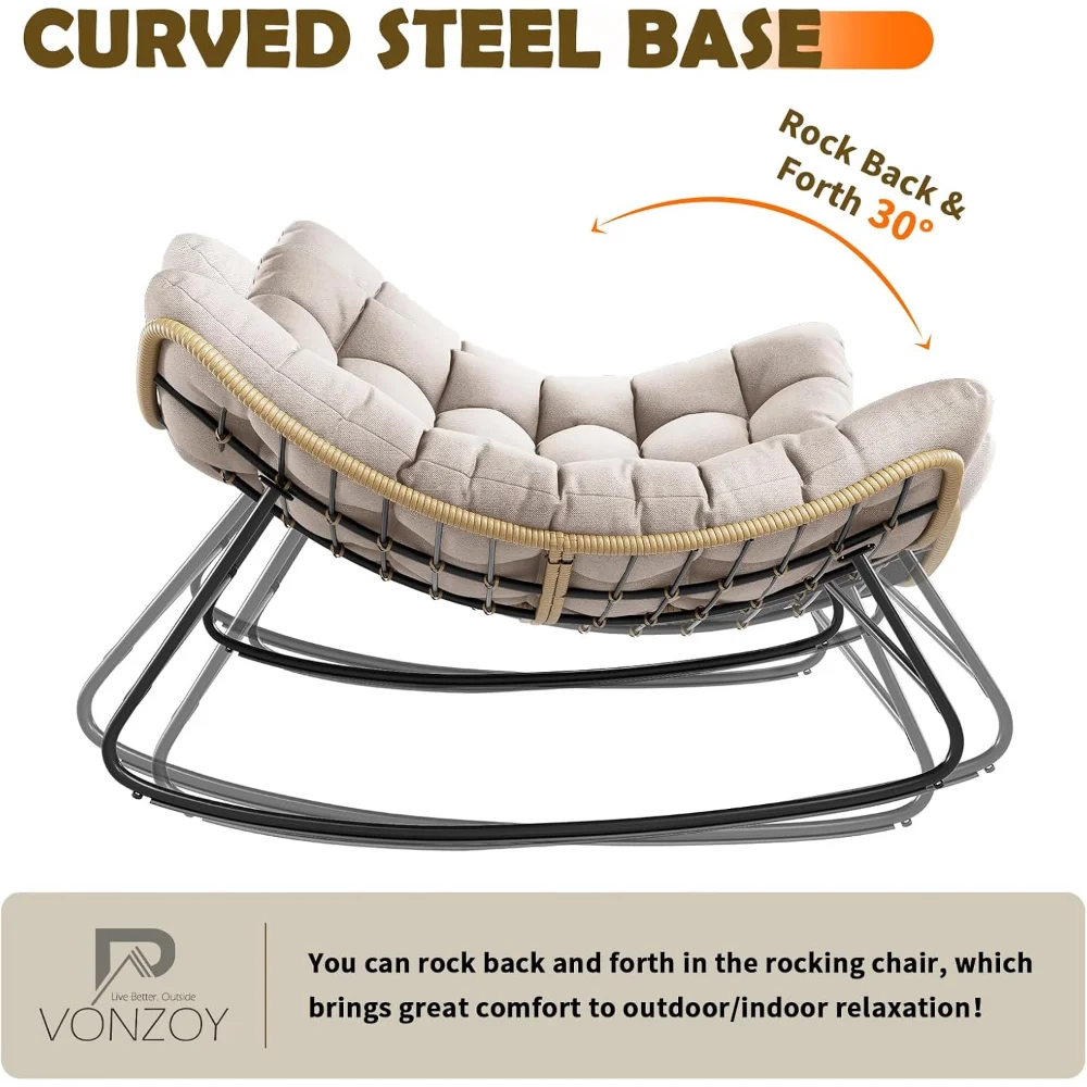 

Oversized Egg Rocking Chair with Thick Cushion, Rattan Wicker Rocker Lounge Chair