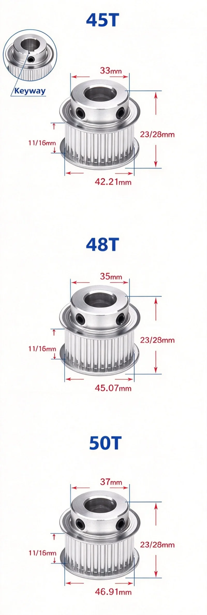 HTD-3M Timing Pulley 45/48/50 Teeth Bore 6~25mm BF-Type Synchronous Wheels 3D Printer Accessories Parts For Belt Width 10/15mm