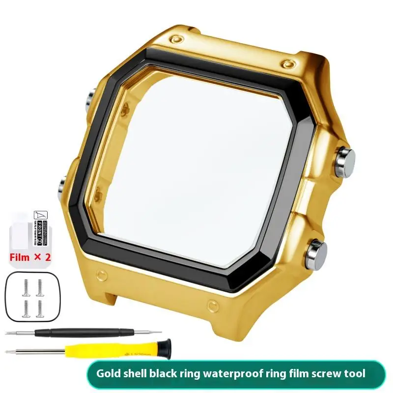 Für Casio 3299 AE-1200WH Uhrengehäuse, modifiziertes AE1200 Edelstahl-Uhrengehäuse, Metallgehäuse mit wasserdichtem Ring, Schwarz und Silber